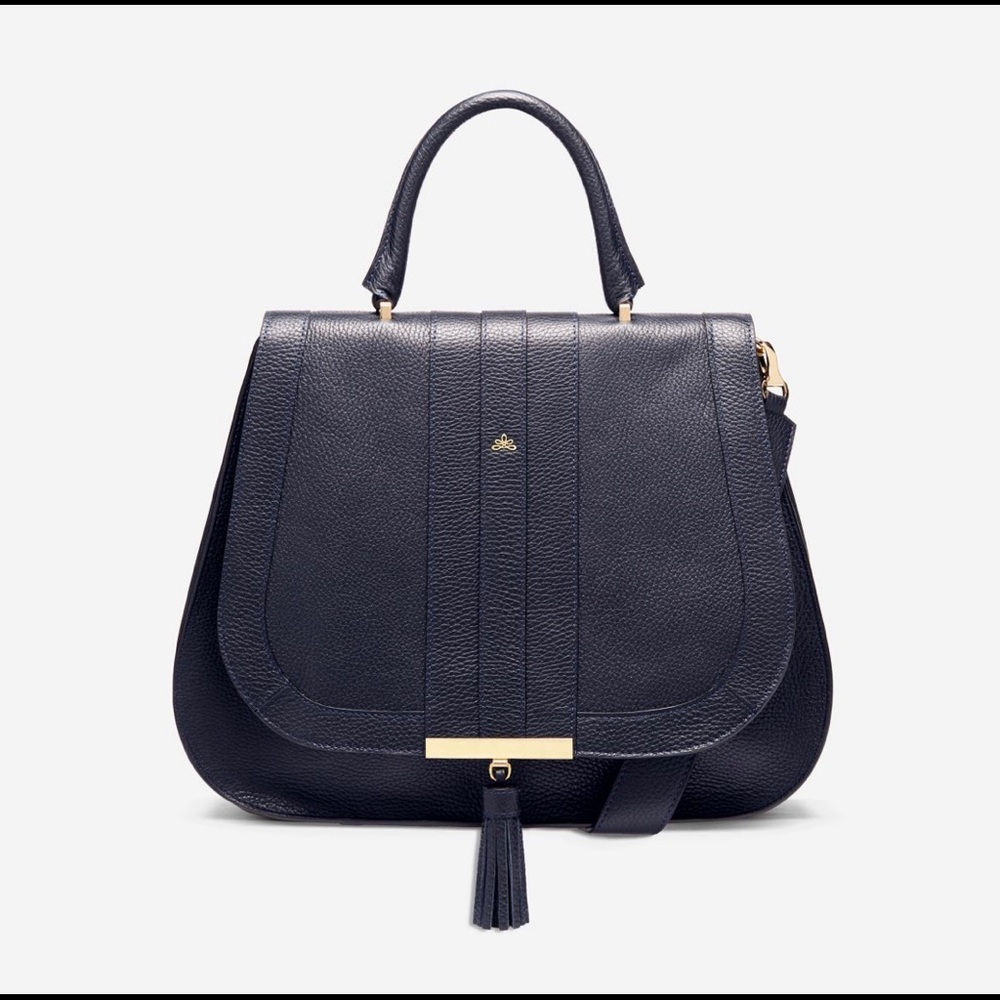 DeMellier Midnight Blue Satchel with Gold Details